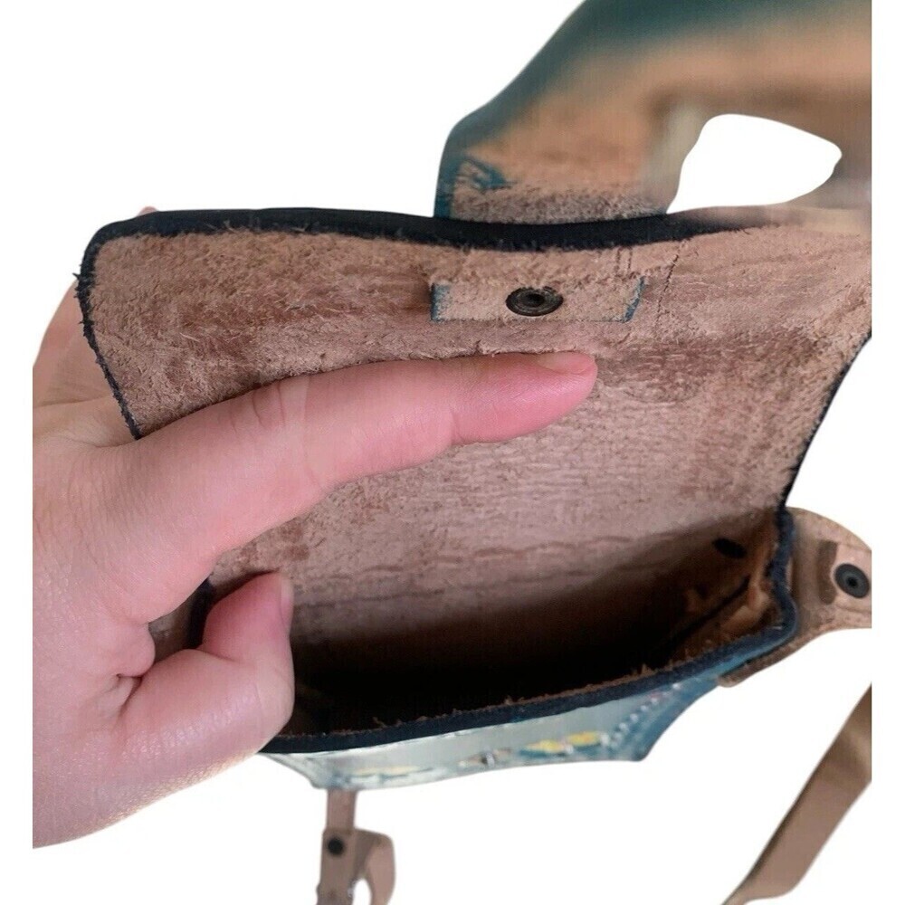 Colorful Leather Crossbody Purse Mini Bag Made In Mexico Tooled Floral Festival - Picture 8 of 9